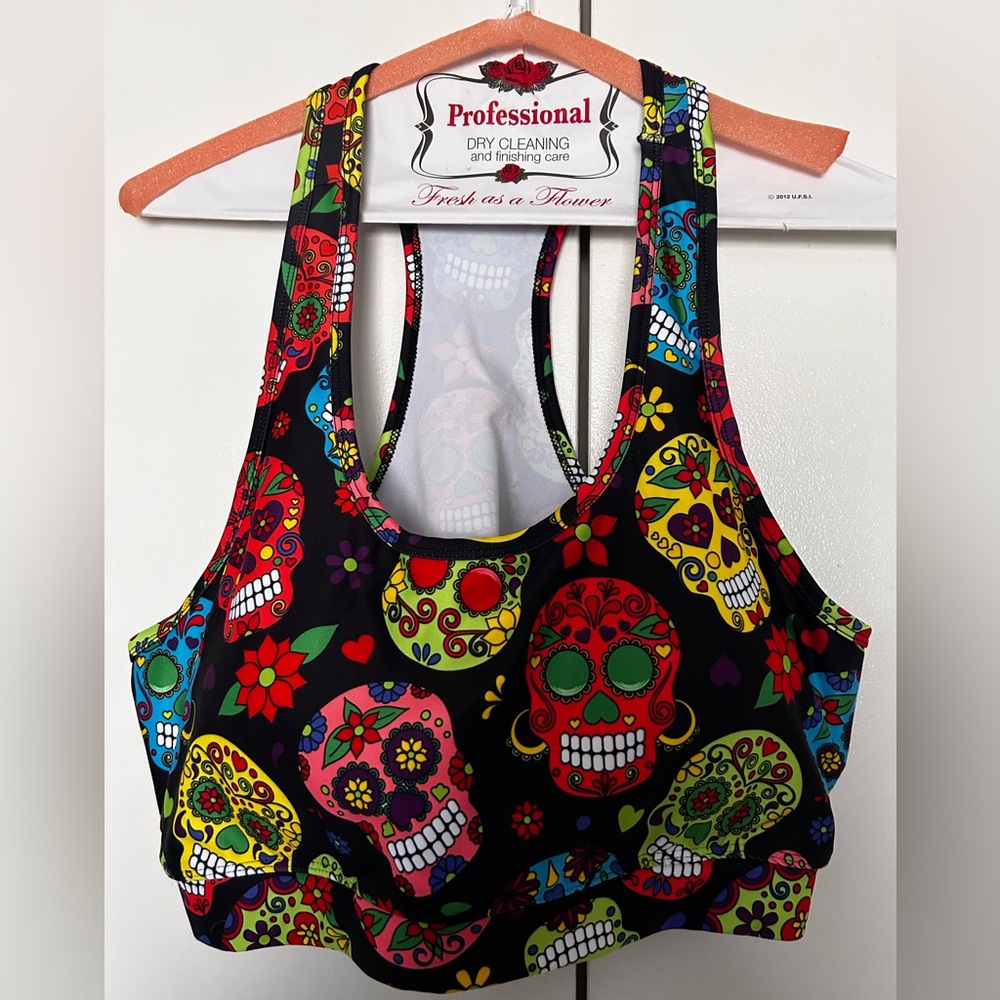 NWOT- Colorful Skelton Bikini Top. size XL